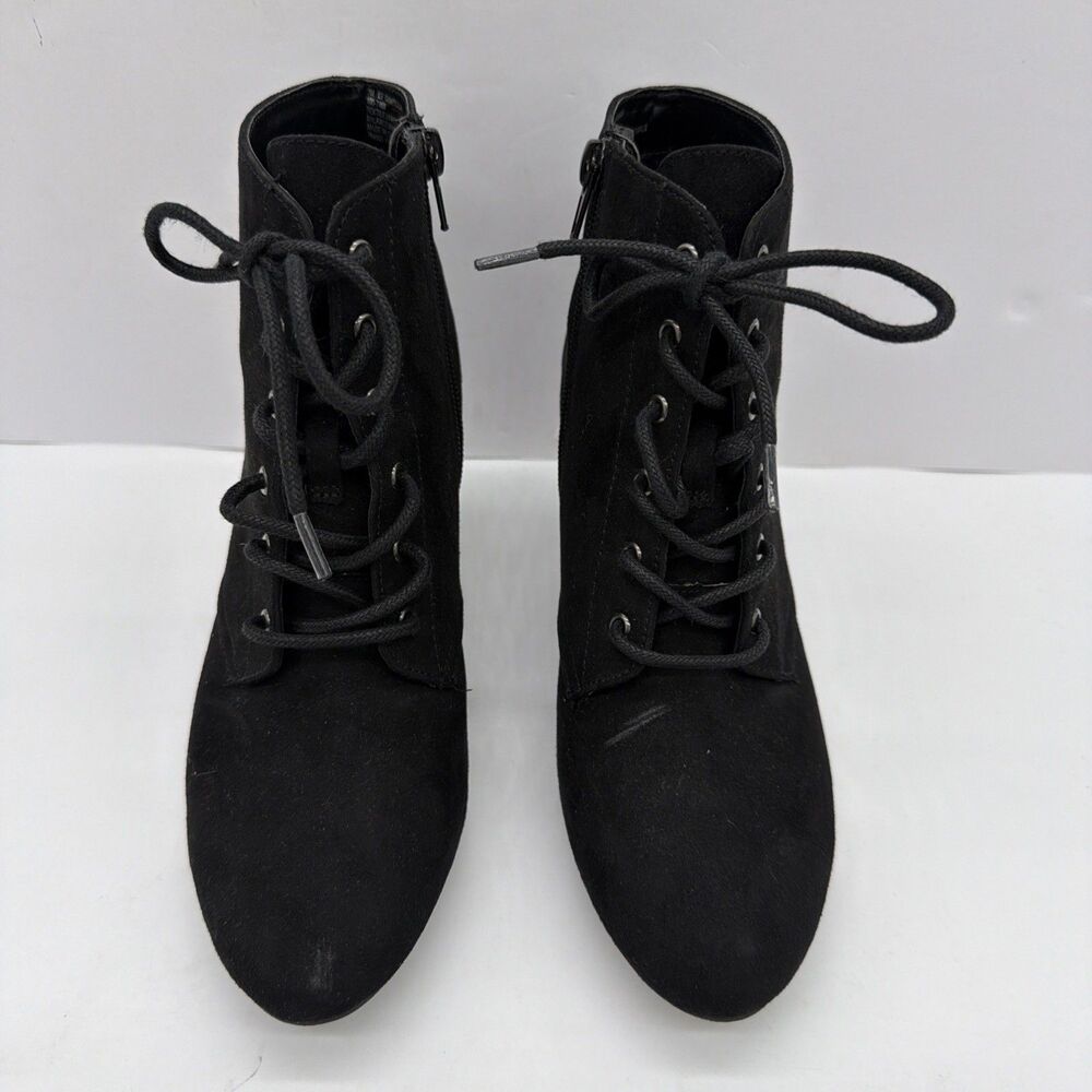 East 5th Quintessa Booties 7M Black Suede Lace Up Heel Ankle Boots